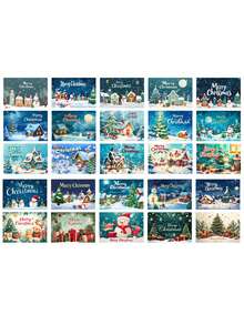 25pcs/Pack Merry Christmas Pattern Vintage Christmas Greeting Cards, Handwritten Thank You Wishes Message Greeting Cards, Gift Box Decorating Holiday Cards, Christmas Gifts For Friends And Family