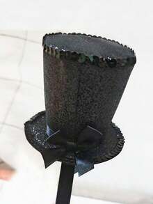 1pc Black/Red Miniature Top Hat Headband, Adorable Bow & Mesh Decor, Suitable For Party, Gathering, Tea Party, Teen BBQ, Music Festival - Multicolor - View 10