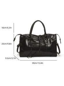 SHIMEINI 1 chiếc túi xách cỡ lớn màu đen phối nhiều mảnh, đính đinh tán kim loại, khóa kéo và tua rua, chất liệu PU cổ điển, tay cầm đôi phía trên, dây đeo vai dài có thể điều chỉnh, khóa kéo, thời trang retro ngọt ngào sang trọng kiểu túi xe máy, túi tote vuông phong cách Y2K Punk dành cho nữ, phong cách giản dị nhưng sang trọng, thích hợp cho đi làm, mua sắm hàng ngày. - màu đen - Xem 9