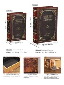 木制 PU 皮革复古书形收纳盒 - 经典英文书籍封面印花设计，金色浮雕书脊，隐藏式秘密隔层整理器，珠宝和纪念品纪念品盒，装饰性桌面和书架装饰品，纹理饰面，复古家居装饰礼物，适合书籍爱好者和收藏家，适合圣诞节、万圣节、生日、婚礼和节日派对礼物 - 彩色 - 查看 3