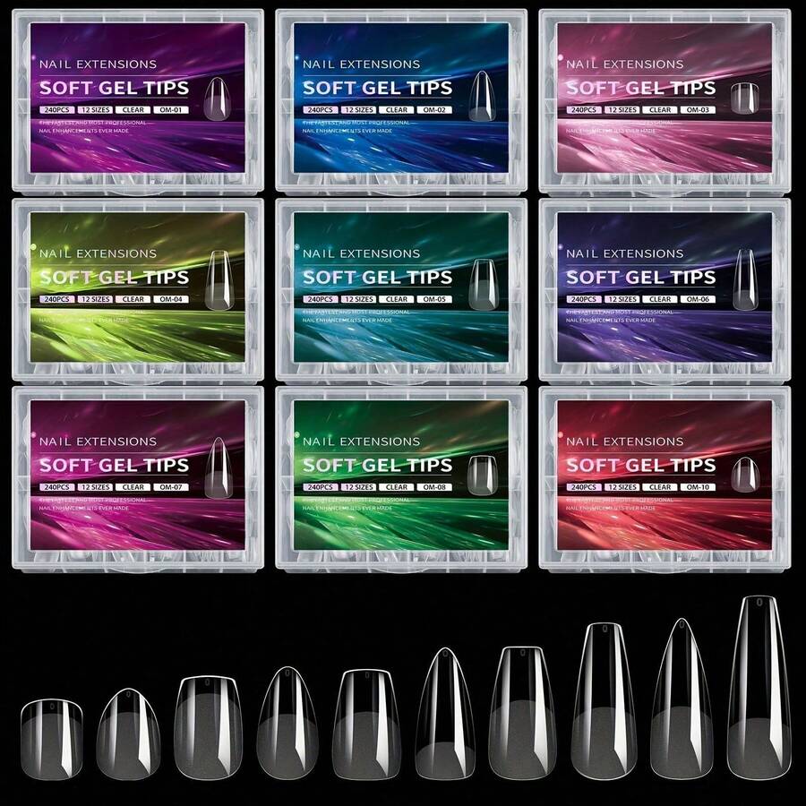 240 Sets Of Soft Gel Nail Tips Kits, Almond-Shaped Long Transparent Semi-Matte Surface, Geometric Patterns, No Trace, Easy To Apply Fake Nails, Manicure Supplies - 半磨砂護甲片01[240片] - 查看 1