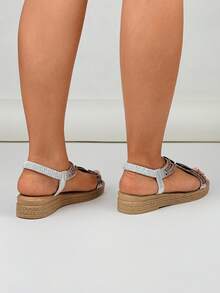 Nuevas sandalias de cuña bohemias y romanas, zapatos de plataforma retro para mujer, para primavera/verano - Plateado - Ver 4