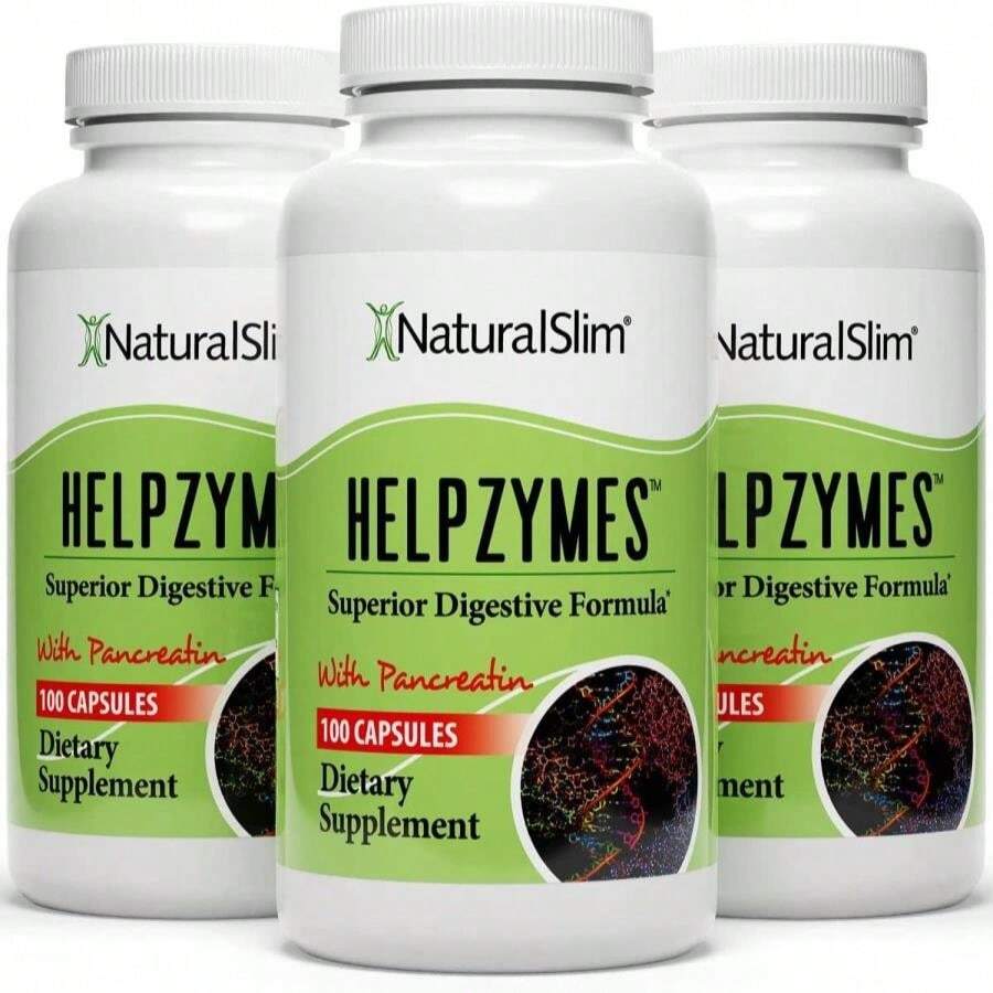 NaturalSlim Helpzymes, Enzyme Complex For Adults With Bromelain, Ox Bile, Pancreatin &Amp; Betaine HCL,100 Capsules, 2 Pack - Flavor NameC - 查看 1