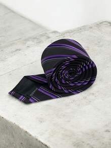 Luxury Men's Skinny Ties Polyester Silk Solid Polka Dot Striped Check Skinny Jacquard Groomsman Tie - 紫羅蘭色 - 查看 2