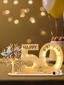 18/30/40/50/60 Geburtstags-Zahlen-förmige Holzdekorationen, mit LED-Lichterkette, Geburtstagsdekoration, LED-Lichtständer für "Alles Gute zum Geburtstag", Holzzahl-Nachrichtenbrett, Tischdekor, Heimdekoration, Raumdekoration, Schreibtischdekoration, Geburtstagsparty-Beleuchtung, Partyartikel, Geburtstagsgeschenk, geeignet für Männer und Frauen - Geburtstagsständer - Übersicht 6