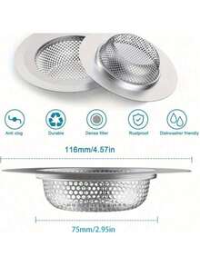 2个装厨房水槽滤网，4.5英寸不锈钢材质，宽边设计，防止堵塞，可送给父母、家人、朋友，是厨房用品、厨房配件和厨房工具的理想之选。 - 彩色 - 查看 5