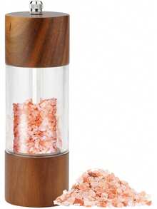 1pc/2pcs/3pcs Wooden Manual Pepper Grinder With Transparent Acrylic Pepper Mill, Black Pepper, Chili Pepper, Sea Salt Grinder Bottle - Brown - View 6