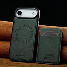 OUKNOEO 可拆卸磁吸无线充电仿皮手机壳，兼容 17 Air 16e 15 14 13 Pro Max S26 S25 Edge S24 Ultra Plus A37 A57 Pixel 10 9 8 7，带卡盒，3 个卡槽，防盗刷卡包 - 綠色 - 查看 61