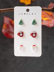 3 对 2025 圣诞节亚克力耳钉套装 - 简约圣诞树圣诞老人雪花耳环 - 冬季节日珠宝礼物，适合女士和女孩 - 聖誕樹聖誕老人杯子耳環套裝 - 查看 3
