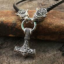 Viking Domineering Wolf Head Thor Hammer Viking Vintage Men's Necklace