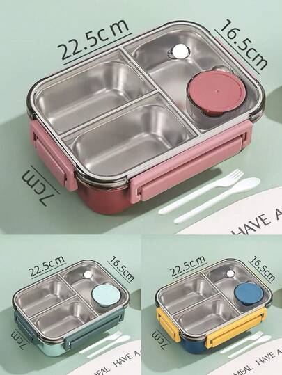 กล่องเบนโตะสแตนเลส 3 ช่อง พร้อมช้อนและส้อม - สีชมพูน่ารัก, กล่องใส่อาหารแบบพกพา เหมาะสำหรับเด็ก นักเรียน ผู้ใหญ่ สำหรับการตั้งแคมป์ สำนักงาน และการใช้งานกลางแจ้ง กล่องอาหารกลางวันกันสนิม ทนความร้อน เหมาะสำหรับโรงเรียน สำนักงาน การตั้งแคมป์ และปิกนิก ไม่ต้องใช้ไฟฟ้า ถาดอาหารพร้อมช่องแบ่ง อุปกรณ์Back To School, ของขวัญวันคริสต์มาส, ของขวัญวันฮาโลวีน