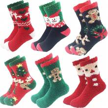 6 Pairs Adult Christmas Holiday Socks - Warm, Cozy Fuzzy Socks With Plus Size And Anti-Slip Bottom