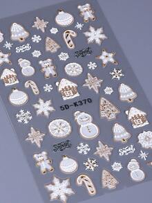 2pcs White Gingerbread Embossed Winter Nail Stickers Christmas Tree Snowman Snowflake Snow House Christmas Ball 5D Cartoon Decals Holiday Nail Slider New Year Gift Manicure Decoration Supplies For Salon DIY