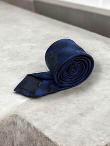 Luxury Men's Skinny Ties Polyester Silk Solid Polka Dot Striped Check Skinny Jacquard Groomsman Tie - 藏蓝色 - 查看 3
