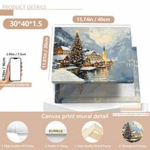 1pc Hallstatt Village Christmas Scene Canvas Print - Winter Scenery Wall Art, Waterproof, Suitable For Home Decor, Room Decor, Bedroom Decor, Living Room Decoration, Bathroom Decor, Wall Decor, Christmas Decorations For Home, Optional Wall Art With Frame