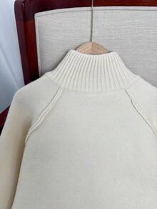 Wixra Korean Loose Knit Cardigan, Stand Collar Raglan Sleeve, Reversible Zipper Design, Solid Color, Collegiate Style Top, Essential For Layering In Autumn/Winter