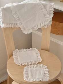 1 件/6 件韩式白色蝴蝶结蕾丝荷叶边餐垫，简约背景杯垫，家居餐厅垫