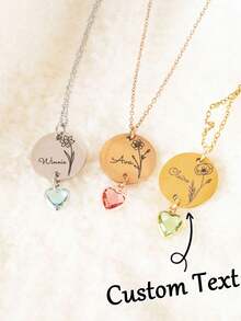 Personalized Birth Flower Name Necklace With Birthstone, Custom Engraved Pendant Gift, Suitable For Women, Mother's Birthday Gift, Women's Christmas Gift, Custom Name Engraved Pendant Gift, Suitable For Women, Mother's Birthday Gift, Christmas Jewelry, Holiday Gift, Christmas Gift, Thanksgiving Gift, Halloween Gift