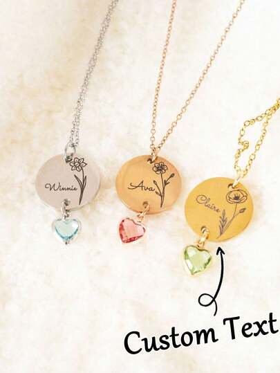 Personligt namnhalsband med födelseblomma och födelsesten, anpassat graverat hänge, lämplig för kvinnor, mors födelsedagspresent, julklapp för kvinnor, anpassat namn graverat hänge, lämplig för kvinnor, mors födelsedagspresent, julsmycken, högtidspresent, julklapp, thanksgivingpresent, halloweenpresent
