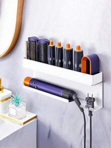 壁挂式吹风机支架，用于收纳美发配件、吹风机和卷发棒，无需钻孔即可安装，可用作吹风机支架、美发工具收纳盒、浴室美发工具整理架。 - 彩色 - 查看 13