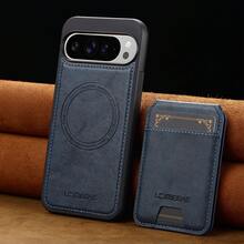 OUKNOEO 可拆卸磁吸无线充电仿皮手机壳，兼容 17 Air 16e 15 14 13 Pro Max S26 S25 Edge S24 Ultra Plus A37 A57 Pixel 10 9 8 7，带卡盒，3 个卡槽，防盗刷卡包 - 藍色 - 查看 47