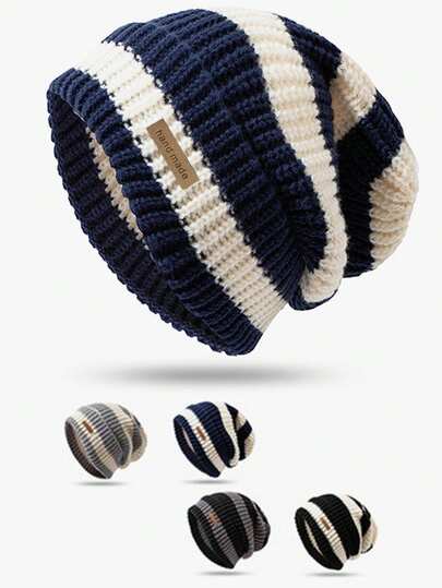 Unisex Striped Knit Beanie Hat, Warm And Lightweight For Autumn/Winter