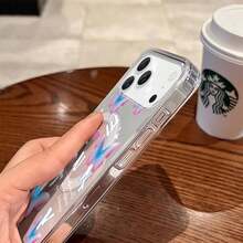 1pc Blue Pink Butterflies Pattern Transparent IPhone 17 Pro Max Mobile Phone Case, Acrylic Material Mobile Phone Case, Compatible With Magnetic Charging, Suitable For IPhone 17/17 Air/17 Pro/17 Pro Max, Can Be Used For IPhone 11/12/13/14/15/16/Pro/Plus/Pro Max/16e/ 22/23/24/25/Plus/Ultra/Fe/Edge Mobile Phone Case - 無色 - 查看 3