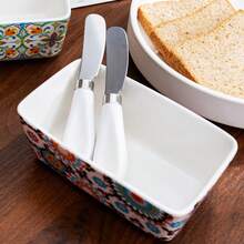 1 Set Ceramic Butter Dish With Bamboo Lid & Knife, Large European Style Butter Plate, Cheese Storage Box, Food Storage Container, Kitchen Butter Dish, Countertop Food Storage Box, High Sealing Butter Box, Suitable For Kitchen Accessories, Refrigerator Storage, Home Kitchen Storage, Great For Gifts And Holiday Decor - Multicolor - View 12