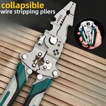 Alicates plegables multifuncionales para electricistas - Pelacables de acero de titanio, herramienta industrial de grado con funciones de engarzado, agarre, torsión, extracción de clavos y destornillador - Diseño compacto para un almacenamiento fácil