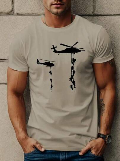 Camiseta Masculina Tática – Estampa Helicópteros de Resgate  Verão    Ajuste Regular    Nenhum