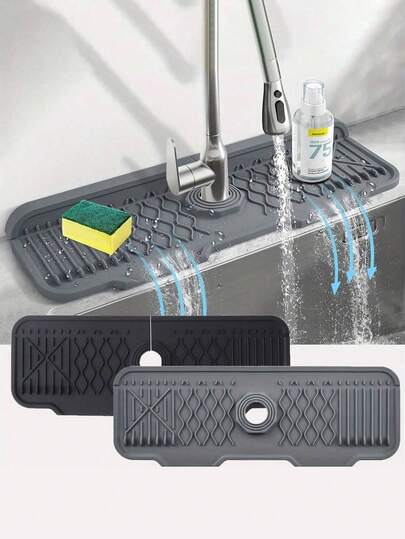 1 件硅胶水槽防溅罩、水龙头滴水收集托盘和干燥垫、多功能厨房浴室水槽配件、防滑洗洁精和海绵架、厨房台面防溅罩、大篷车、吧台、厨房水槽水龙头垫、水龙头防溅罩、厨房水槽防溅罩