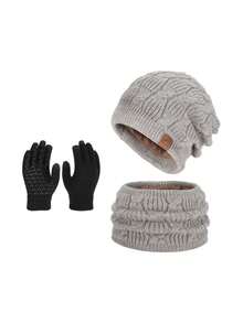 Women's 3 PiecesHat, Scarf And Gloves Set / 2-Piece Hat And Scarf Set / Single Women's Knitted Beanie Hat With Ear Warmer, Autumn/Winter Valentines Gift - 9983-3 - View 21