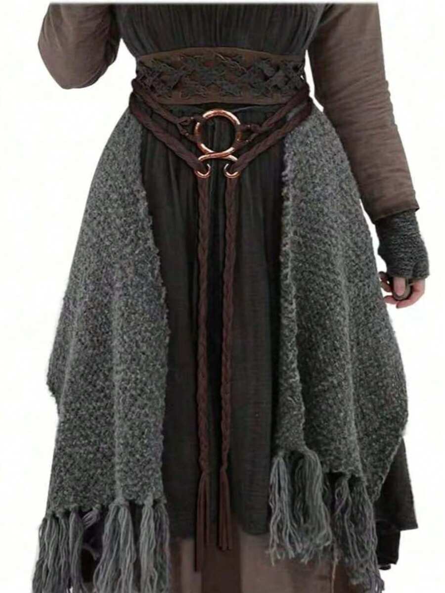 Cinturón de cruz de ogro vikingo para mujeres, cinturón de cuerda largo medieval para bruja nórdica chamánica pagana, accesorio de circo para Halloween