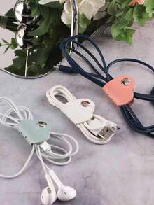 Set de regalo de 5 piezas de accesorios digitales esenciales, que incluye cable de carga con forma de corazón, organizador de cable de auriculares, soporte de cable de cuero de PU, adecuado para cargadores, cables, auriculares, baterías portátiles, para viajes, oficina, dormitorio, para hombres y mujeres - Multicolor - Ver 6