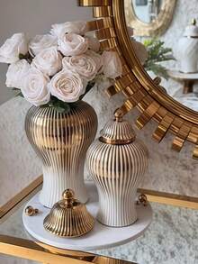 1 إناء سيراميك فاخر أوروبي للتخزين العام، ديكور طاولة للمنزل وغرفة المعيشة ومدخل المنزل والفندق، أفضل هدية عيد الميلاد، ديكور للمنزل والزفاف وحفلات عيد الحب وأعياد الميلاد، إناء زهور - متعدد الألوان - مشاهدة 3