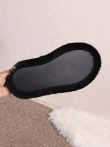 Women's Solid Color Cute Fabric Plush Slippers, Lightweight, Soft & Comfortable, European Size, Flat, Indoor For Autumn/Winter - Black - View 6