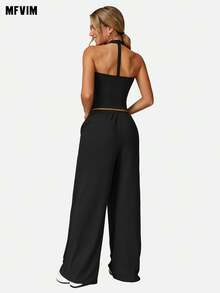 MFVIM Damen Sportbekleidung Set, Zwei Teile, Yoga Trägershirt und weite Lässig Hose, atmungsaktiv, weich und bequem, geeignet für tägliche Lässig, Sport und Fitness, Laufen.