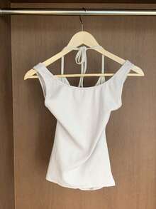 女士二合一吊带无袖扭结镂空开衩设计背心休闲白色夏季 - 白色 - 查看 2