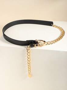 街头秋季新款金属链条与PU组合女士西装衬衫腰带，百搭腰链万圣节夏季，学校秋季，秋季，万圣节 - 黑色 - 查看 10