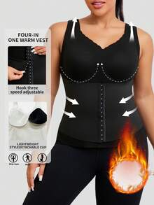 1件大码秋冬季保暖内衬圆领吊带背心，修身无袖休闲运动打底背心，女士 - 黑色 - 查看 3