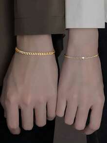 2条/套心形情侣手链，心形吊坠，可叠戴或单独佩戴，男女皆宜 - 彩色 - 查看 6