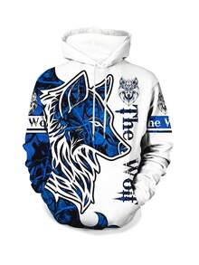 数码印花通勤运动休闲连帽衫，狼图案连帽卫衣，酷炫男士印花连帽衫，秋冬季街头风套头连帽衫，适合户外活动，绝佳礼品之选 - 彩色 - 查看 14