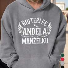 Letter  Graphic Men's Heavyweight 250-Gram Czech Angel Wife Print Hoodie - Black And White Pattern, Loose Casual Pullover Style, Front Pocket Design, Machine Washable Winter Warm Daily And Special Occasions, Czech Style Inspiration - Black - View 5