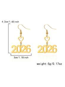 1对欧美2026新年耳环创意几何镂空时尚简约数字耳环女耳钉 - 金色 - 查看 3