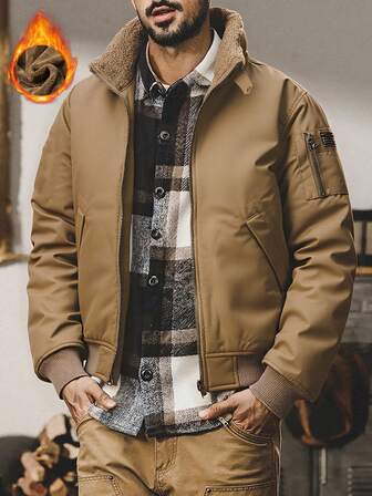 Chaqueta casual con cuello alto y forro térmico para hombres 2025, abrigo de invierno cálido