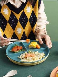 1PC 分区定量盘 隔板 减脂盘 三格 防震塑料盘 校盘 微波炉洗碗机适用 体重管理