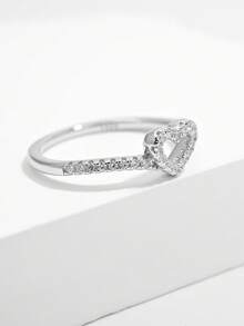 Vaerine 1 件优雅浪漫 925 银镂空心形设计方晶锆石戒指，时尚简约风格，适合约会、派对和情人节礼物