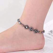 1pc European & American Style Yoga Wellness Anklet & Bracelet, Black Agate Bracelet For Women, Suitable For Daily Wear, Summer Vacation Or Festivals, Jewelry Gift For Women, Christmas, Valentine's Day