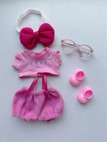 3pcs (Clothing Only) Summer Set With Rose And Hair Accessories, Glasses, Suspenders, Pants Set