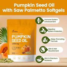 Pumpkin Seed Oil With Saw Palmetto Capsules | Cold Pressed, Pure Virgin Oil, Essential Fatty Acids &Amp; Phytosterols | 300 SoftgelsSupports Hair, Urinary, Bladder &Amp; Prostate Health | Non-GMO